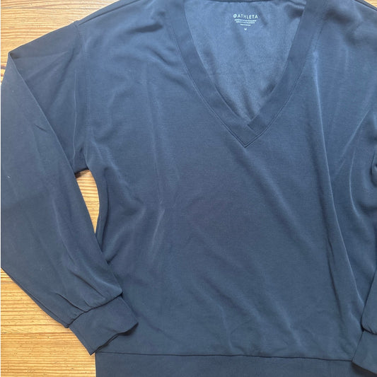Athleta black long sleeve modal v neckline pullover sweatshirt SIZE M