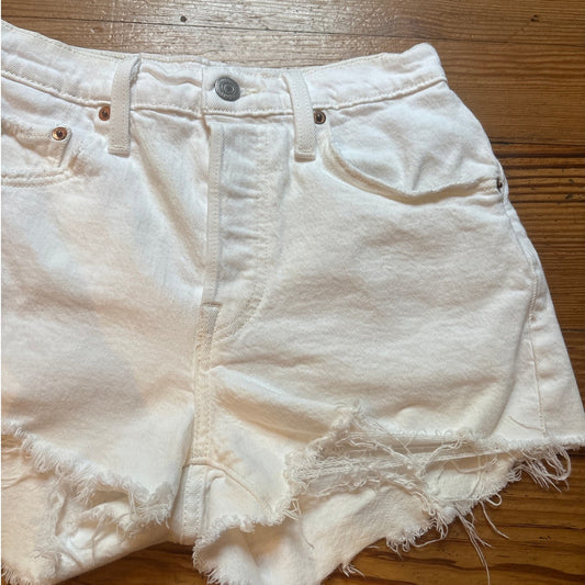 Levi's 501 white high rise cutoff raw hem button fly jean shorts SIZE 25