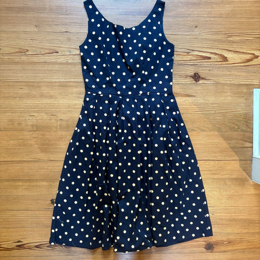 NWT Lindy Bop navy blue beige polka dot sleeveless cotton midi dress SIZE S