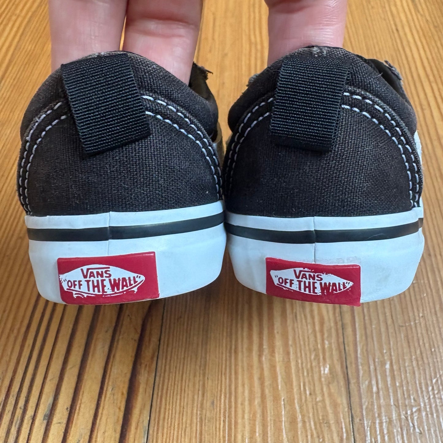 VANS black white textile classic low top toddler slip on sneakers SIZE 6
