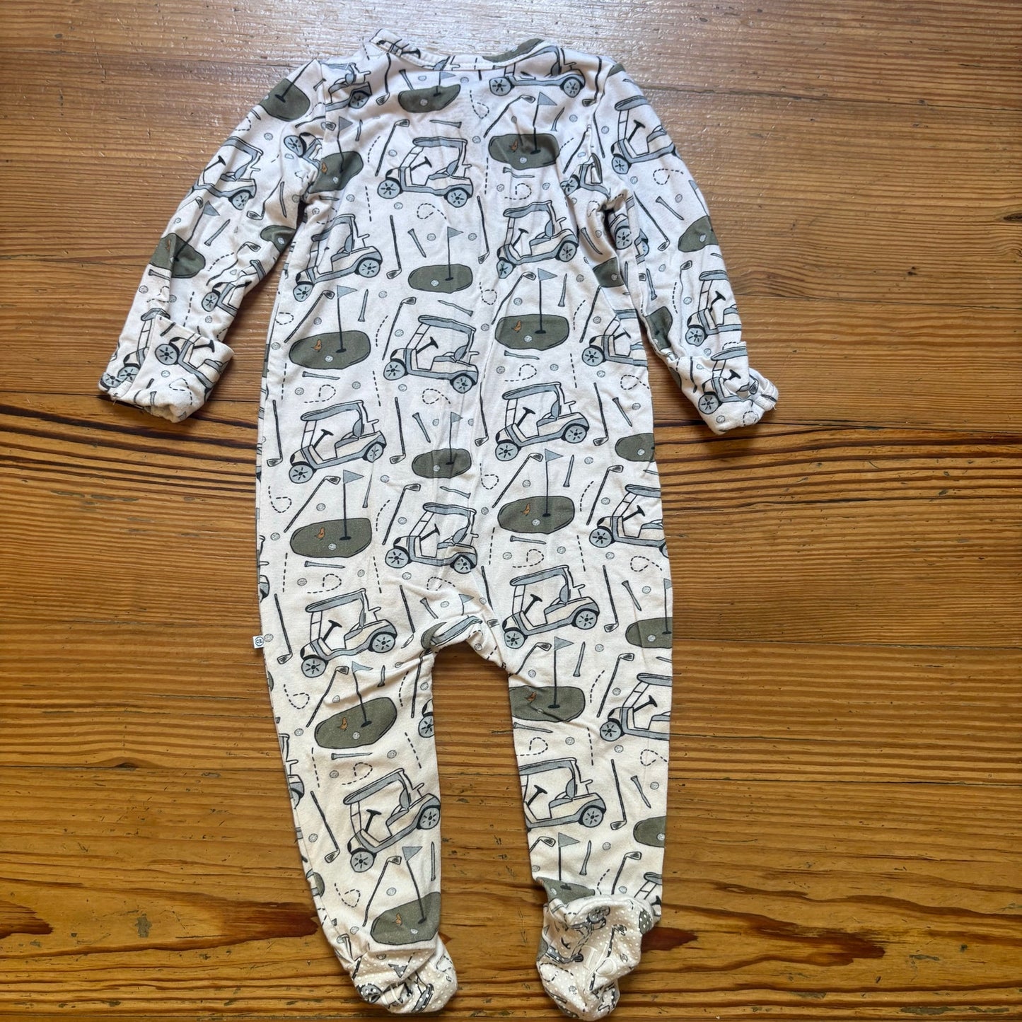Caden Lane cream golf graphic full zip bamboo footed baby pajamas SIZE 3-6M