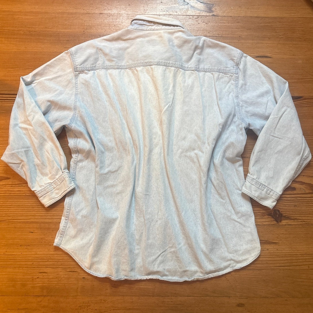 All Sport light wash denim fishing embroidered long sleeve button shirt SIZE XXL