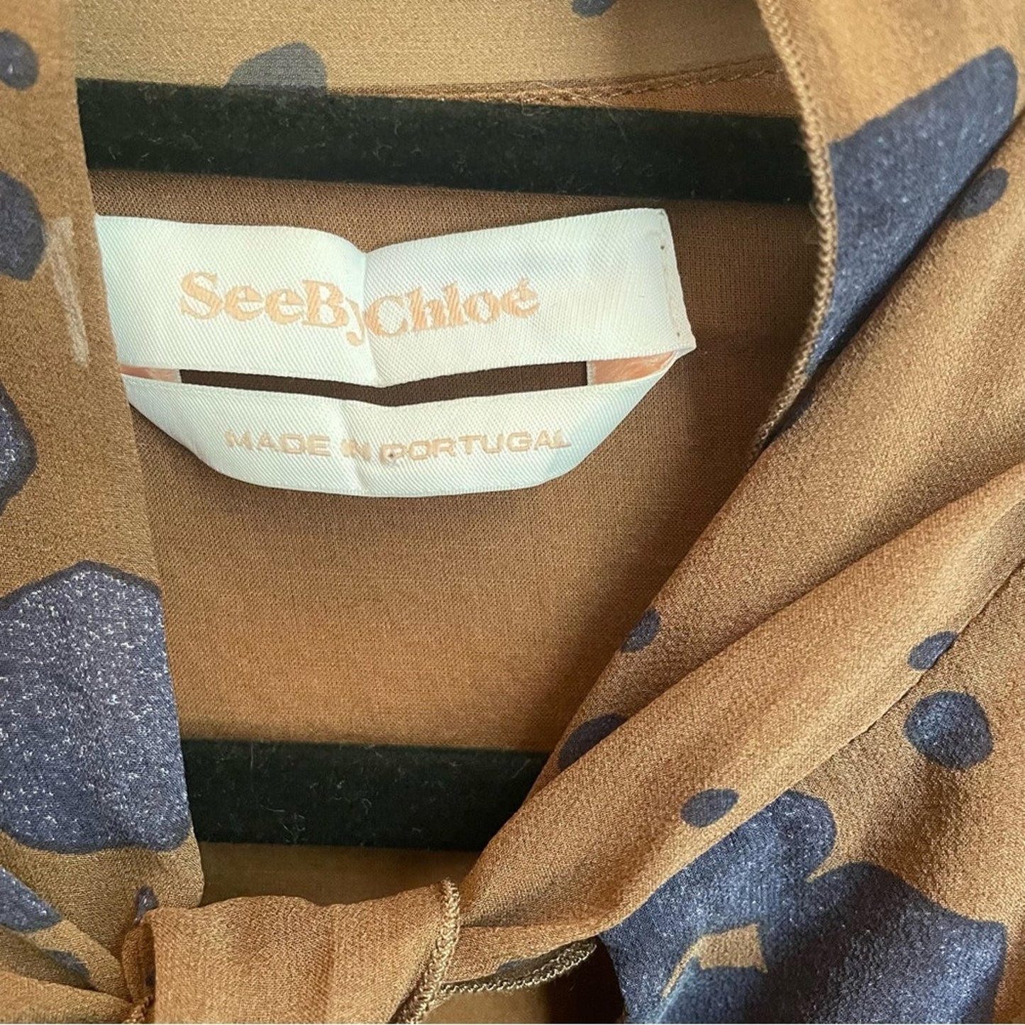 See by Chloe brown navy floral print tie neckline dress SIZE 36, 2-4