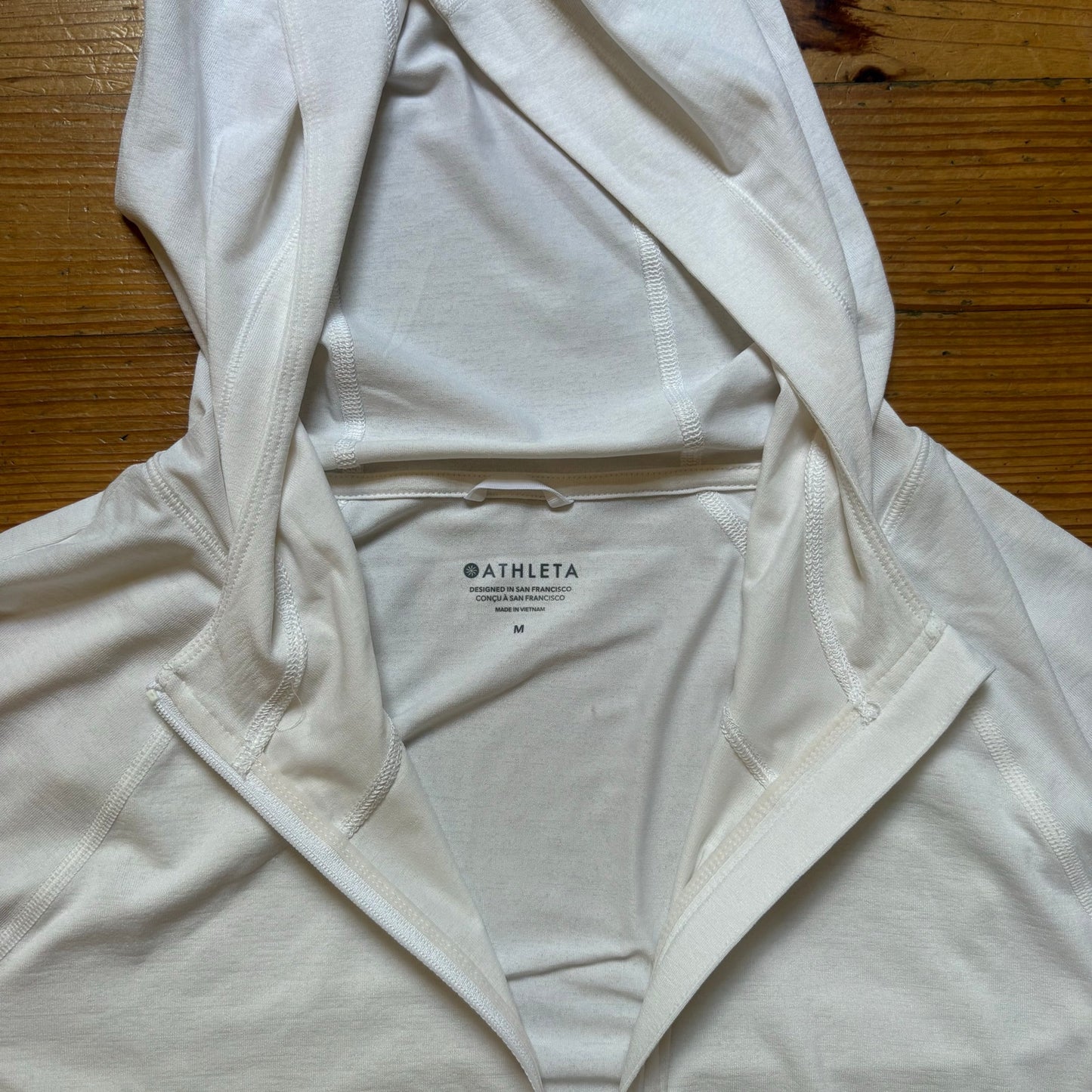 Athleta white full zip long sleeve hooded athletic shirt SIZE M