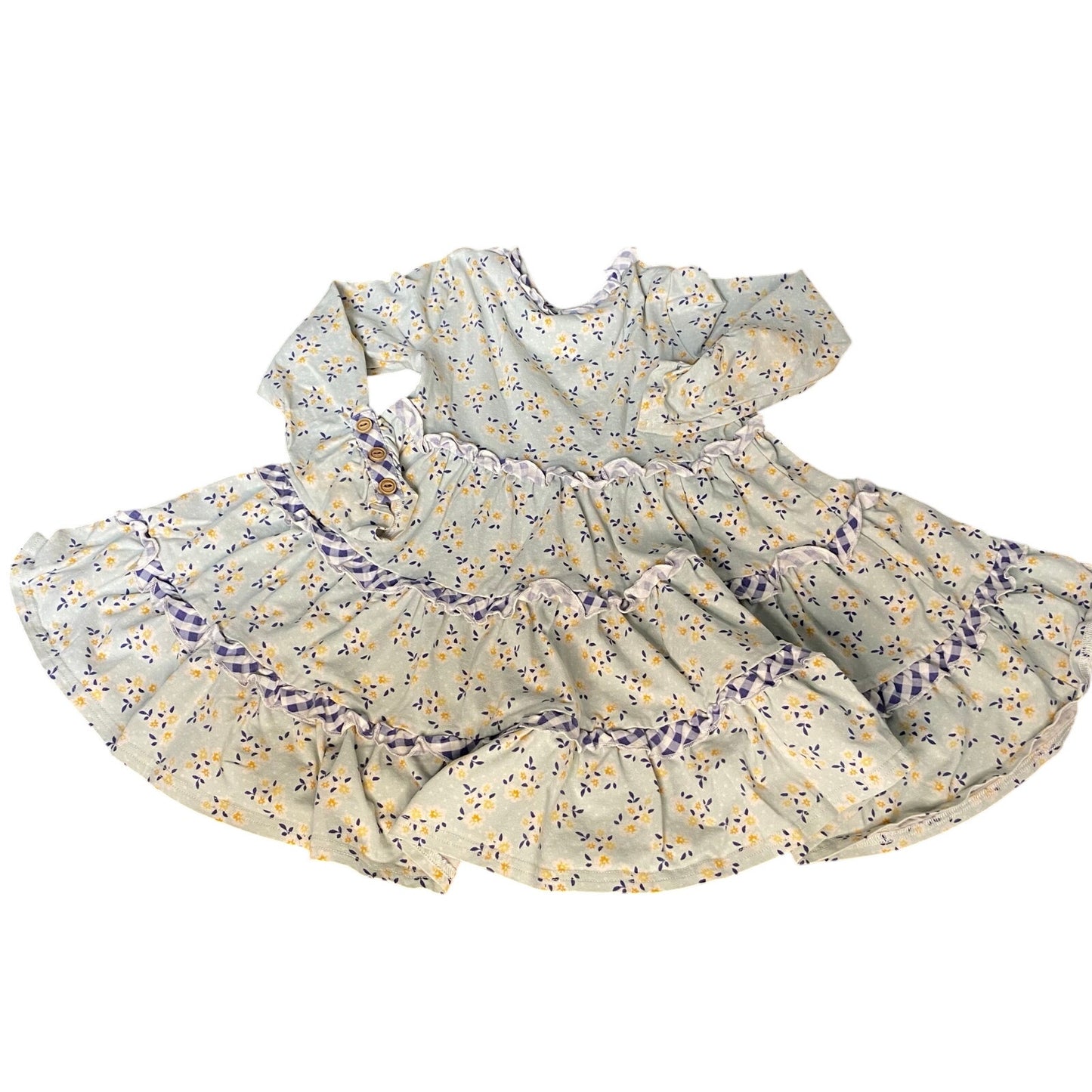 Shrimp & Grits Kids light green floral tiered long sleeve dress SIZE XS