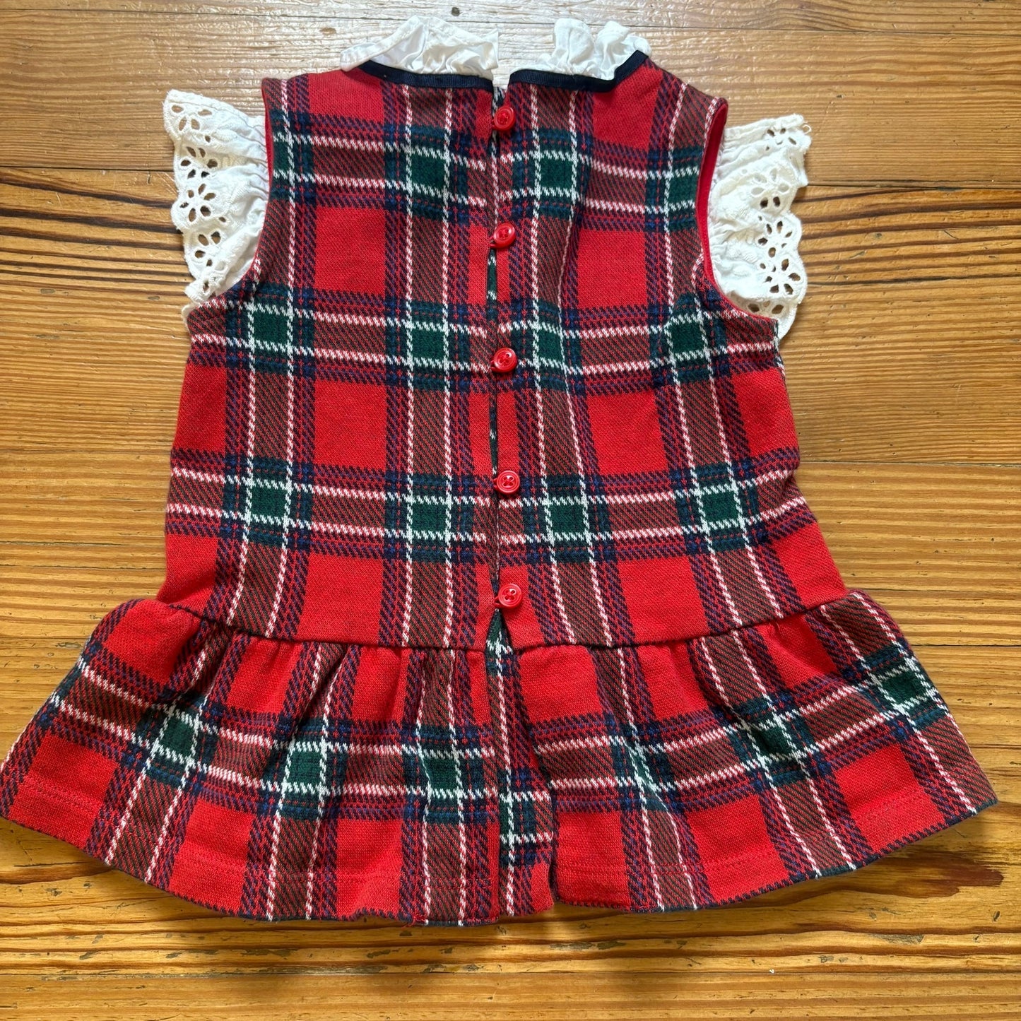 Janie and Jack red Christmas plaid white lace collar toddler shirt SIZE 3