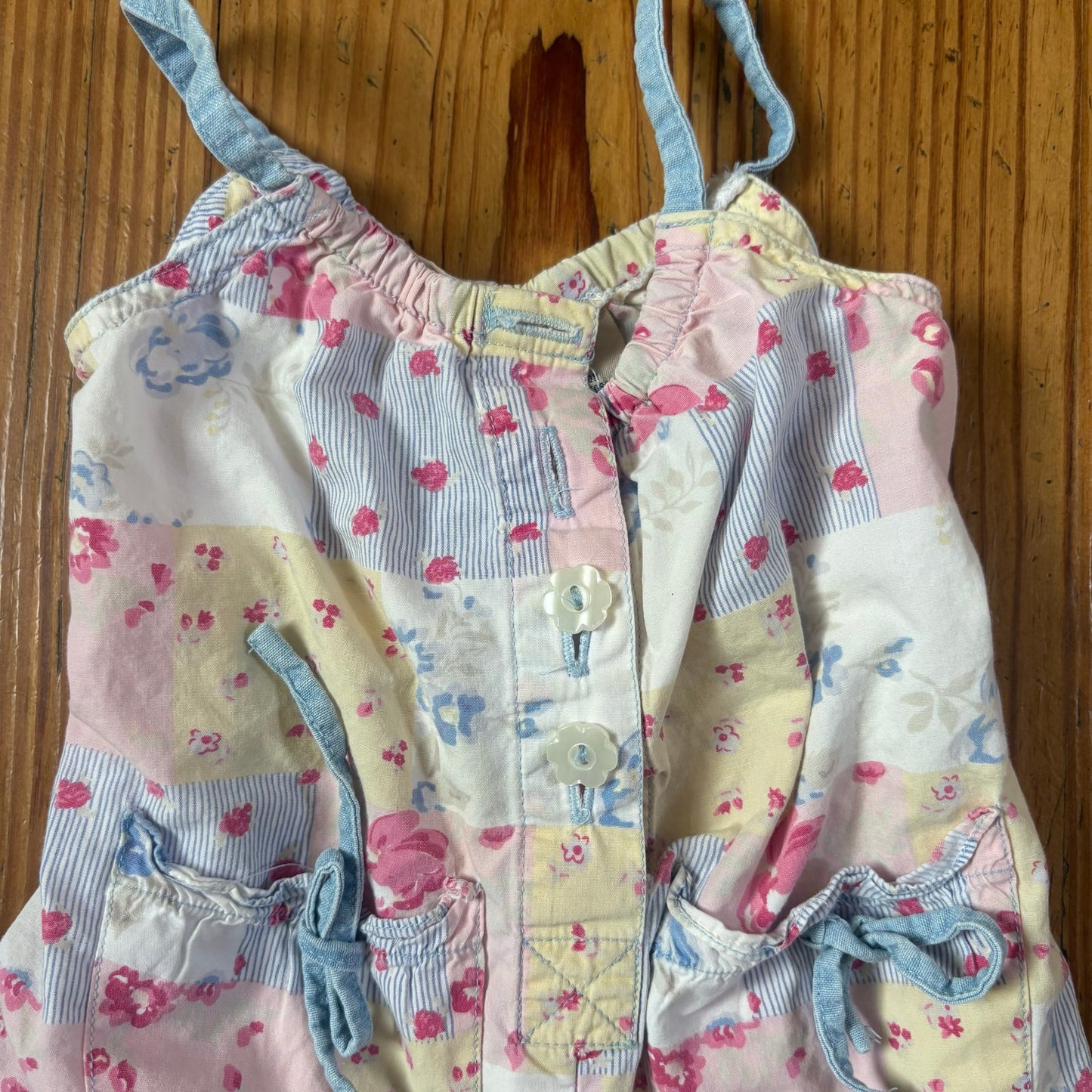 Faded Glory y2k white pastel floral patchwork baby romper SIZE 18M