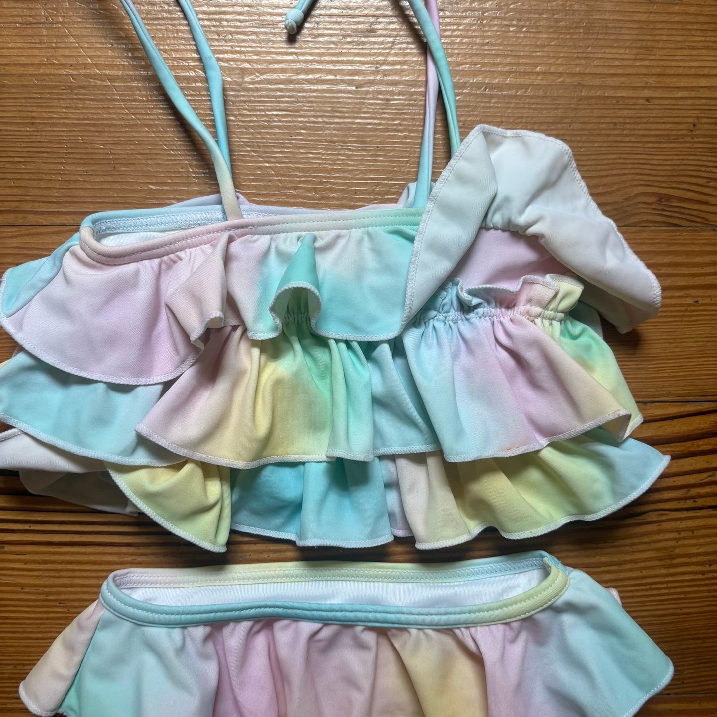 Infamous tie dyed ruffle top two piece toddler swimsuit SIZE 2