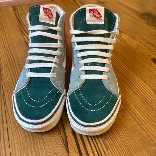 VANS color block pink blue green high top suede unisex sneakers SIZE W8 M6.5