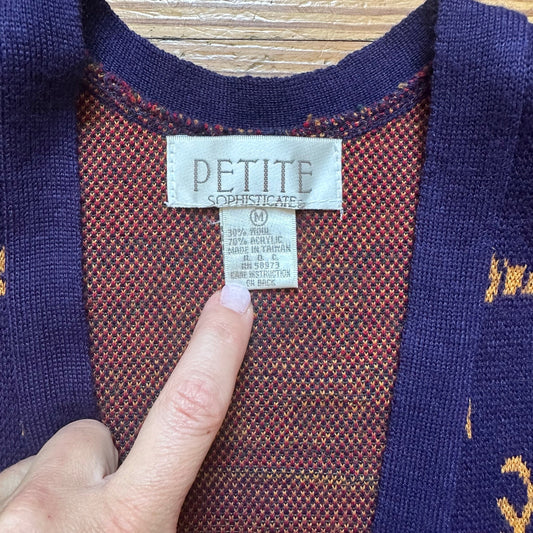 Petite Sophisticate vintage wool blend navy red regal button cardigan SIZE M