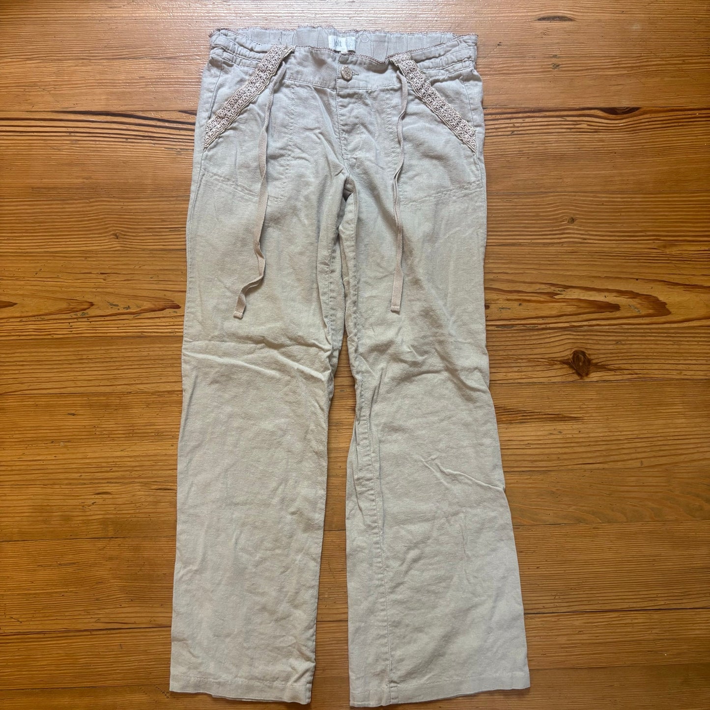 Jolt beige y2k linen wide leg drawstring lace accents pants SIZE 5