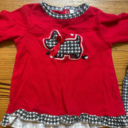 Nursery Rhyme vintage 90s red black white plaid scottie dog set SIZE 9M