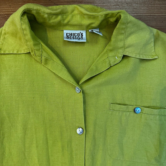 Chico's light green vintage linen long sleeve button up shirt SIZE S