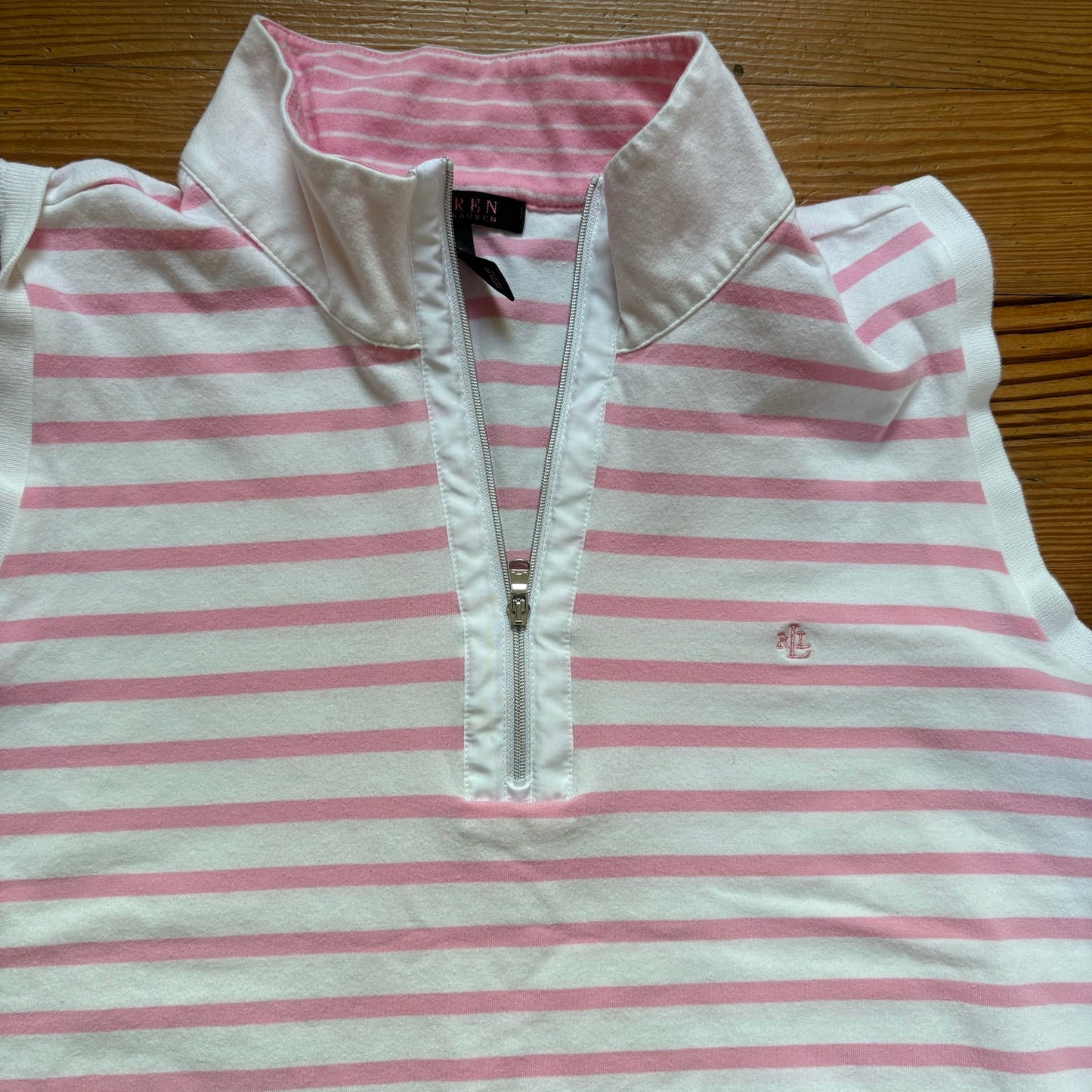 Ralph Lauren white pink striped sleeveless quarter zip tank SIZE 2X
