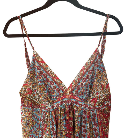 Oscar de la Renta 90s red blue floral boho adjustable strap sheer dress SIZE S