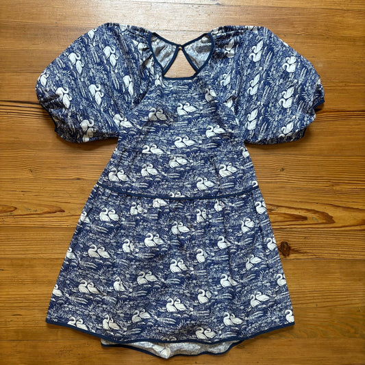 Laura Ashley & Urban Outfitters blue swan puff sleeve tiered mini dress SIZE M