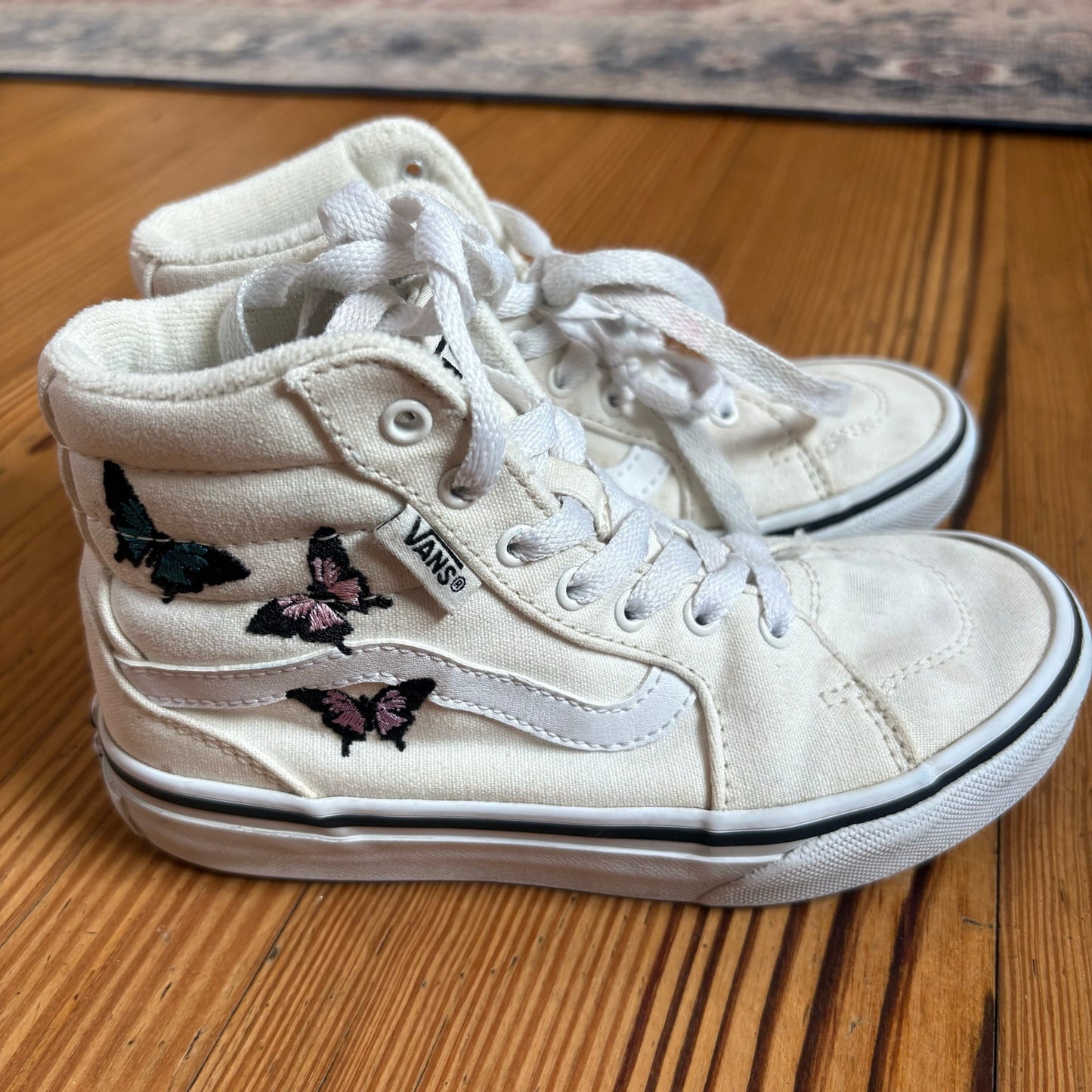 VANS white butterfly embroidered high top lace sneakers SIZE 13