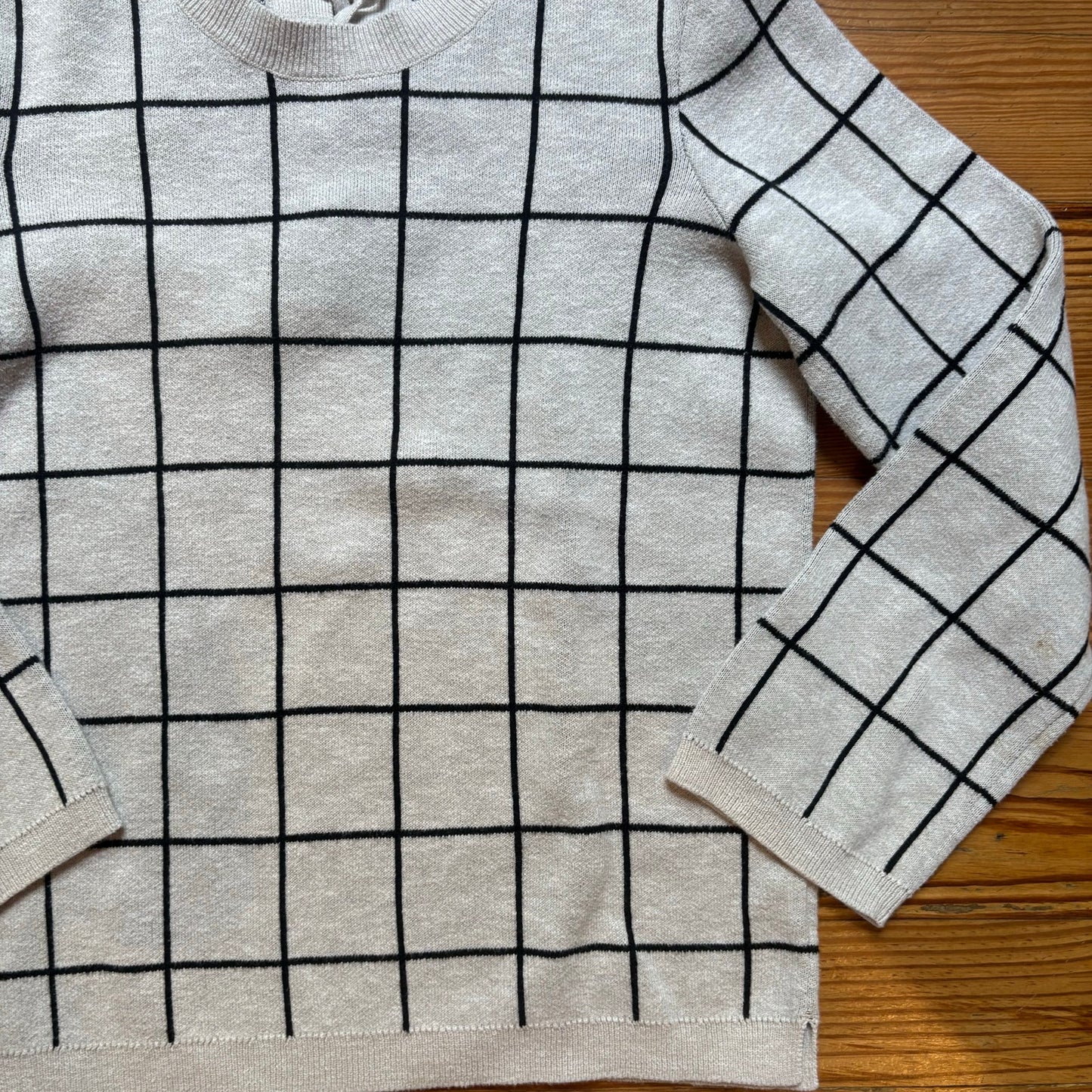 Madewell gray black checkered long sleeve crew lace back sweater SIZE XXS