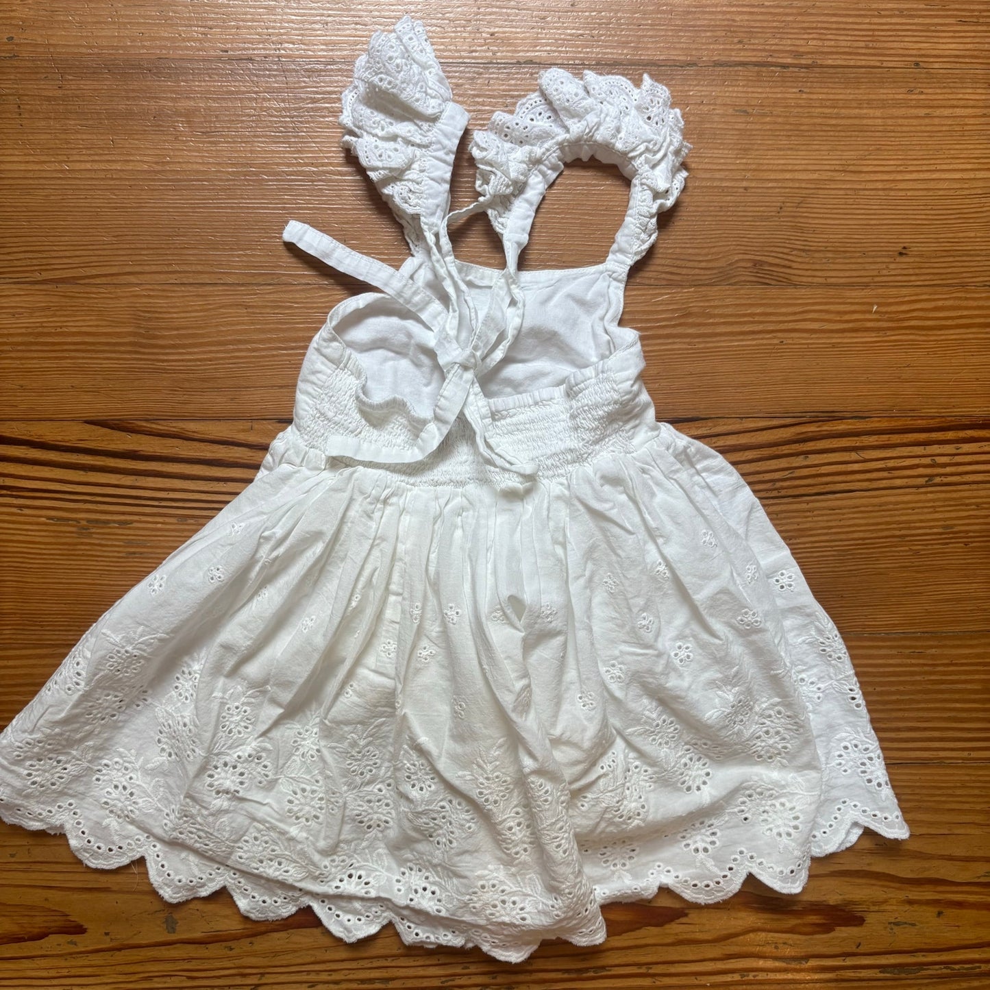 Smocked Sweets white eyelet ruffle toddler adjustable tank top SIZE 2T