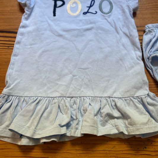 Ralph Lauren light blue POLO embroidered short sleeve bloomer dress SIZE 9M