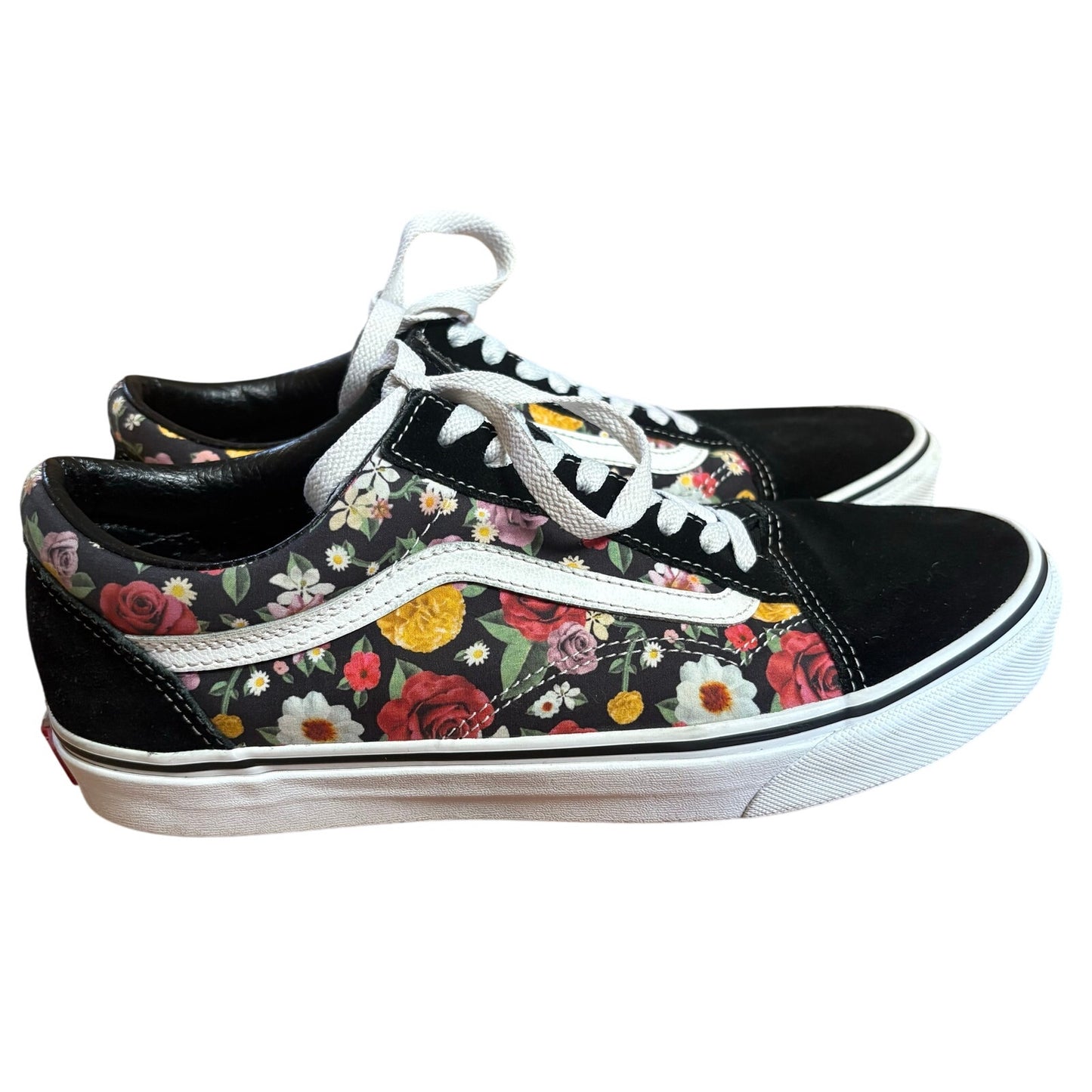 VANS Garden Floral black suede floral print low top lace sneakers SIZE W11, M9.5