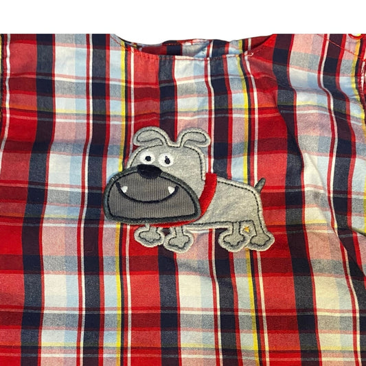 Carter's red blue plaid bulldog sleeveless shorts boys romper SIZE 18M