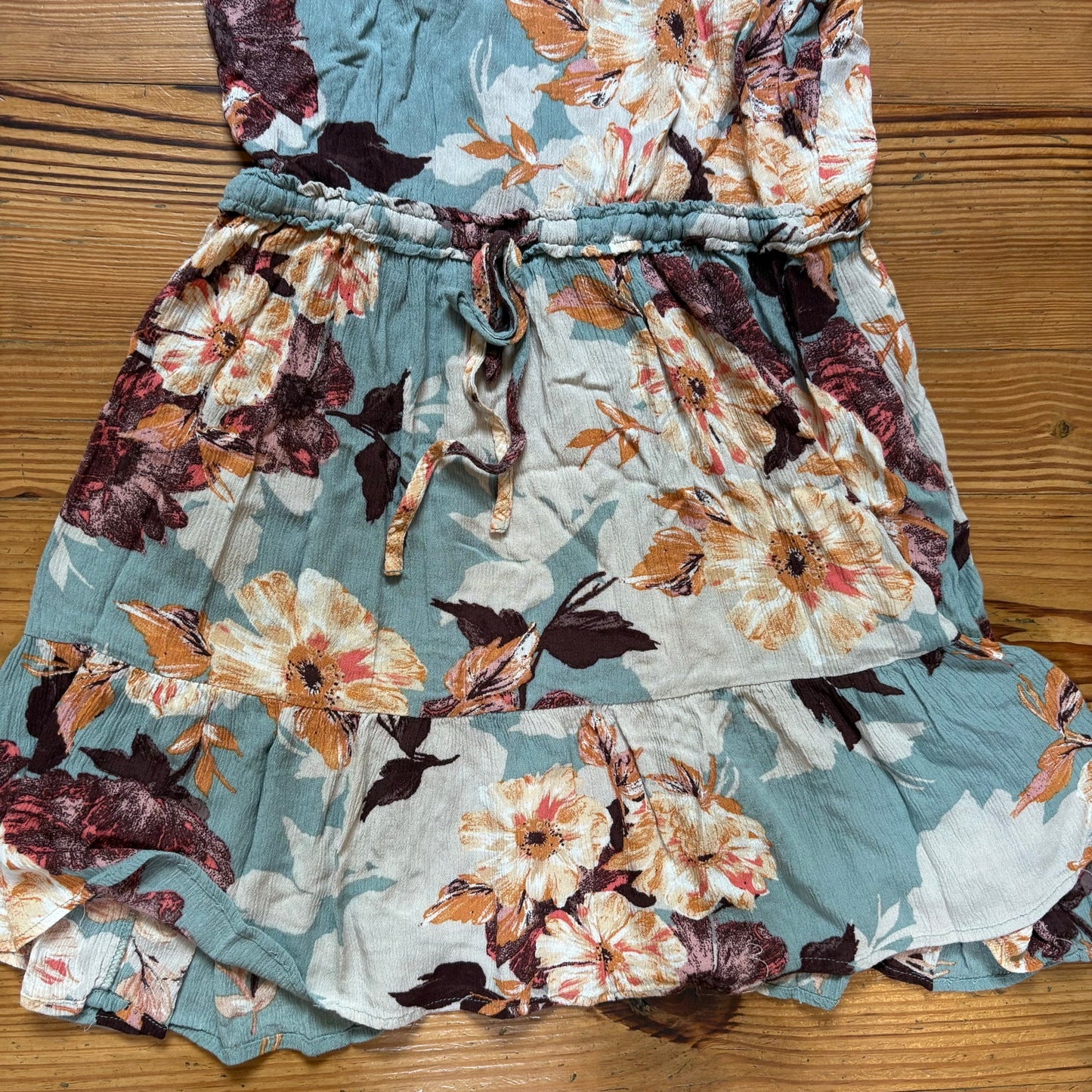 Band of Gypsies blue yellow floral boho ruffle sleeveless dress SIZE L