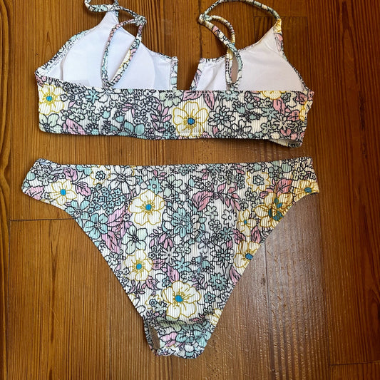 Shein swim mod floral print bikini ribbed V wired SIZE L