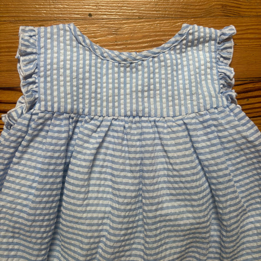 Sugar Dumpling Kids white blue seersucker ruffle sleeveless girls top SIZE 2T