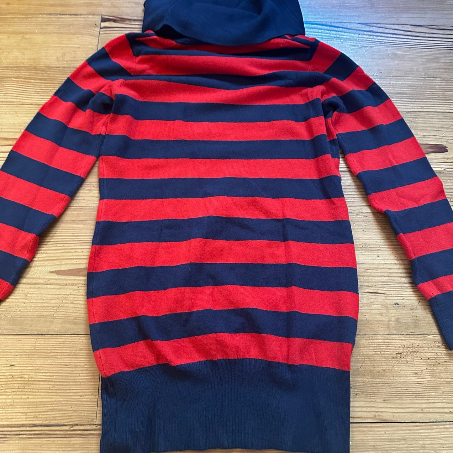 French Connection red blue striped cowl neck sweater tunic dress SIZE L