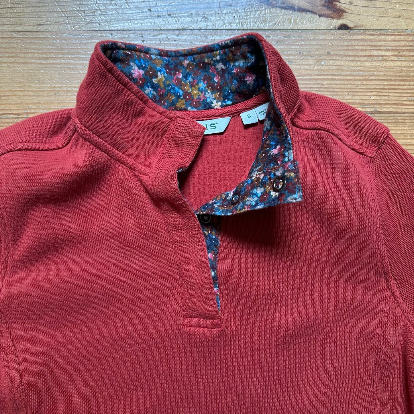Orvis Signature Softest red floral lined quarter zip sweater SIZE S
