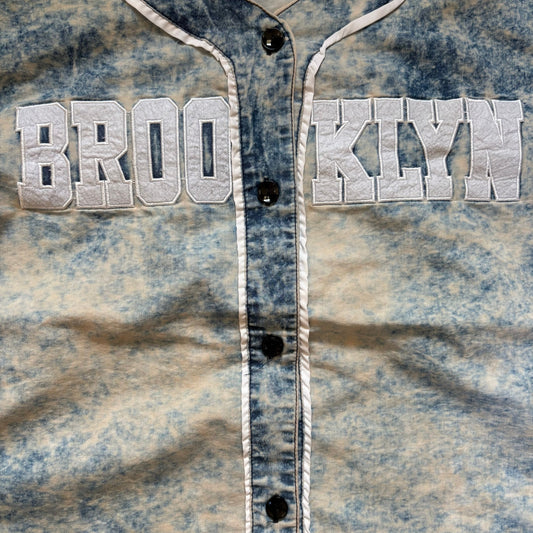 Authentic Thrill acid wash Brooklyn 01 button up short sleeve jersey SIZE L