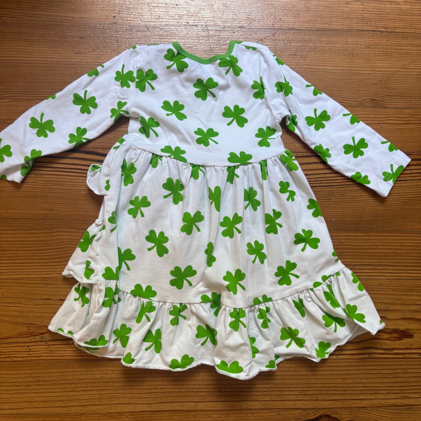 Shamrock white green St Patricks tiered ruffle long sleeve top SIZE 7