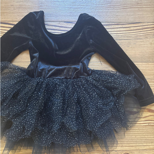 Ollie Jay black velvet long sleeve tutu dance one piece SIZE 2