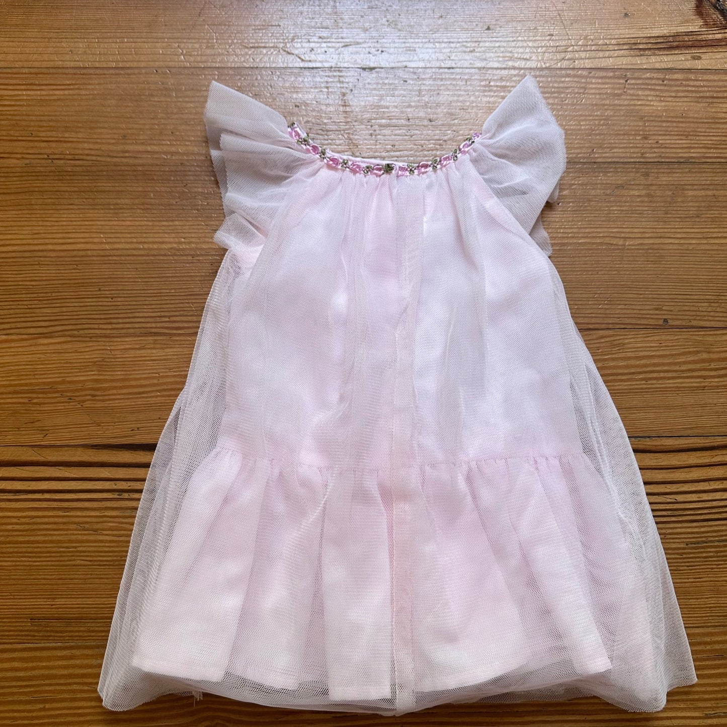 Baby Biscotti light pink tulle floral embroidered flutter sleeve dress SIZE 12M