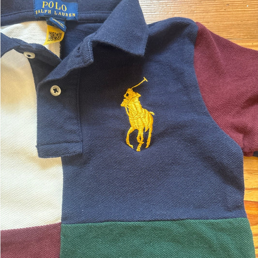 Polo Ralph Lauren navy green color block large pony short sleeve polo SIZE 3T