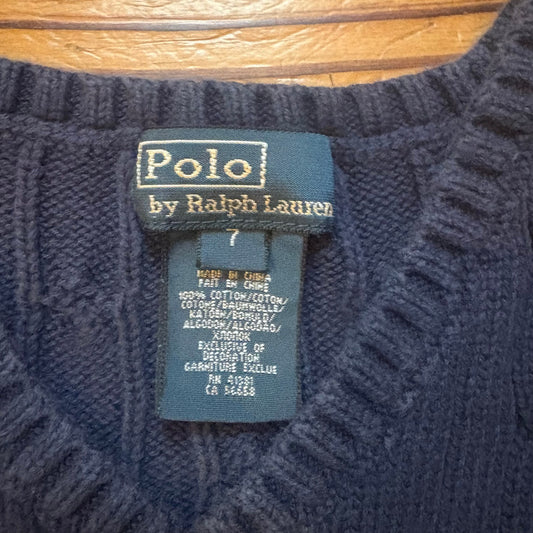Polo Ralph Lauren navy blue cotton cable knit boys vest SIZE 7