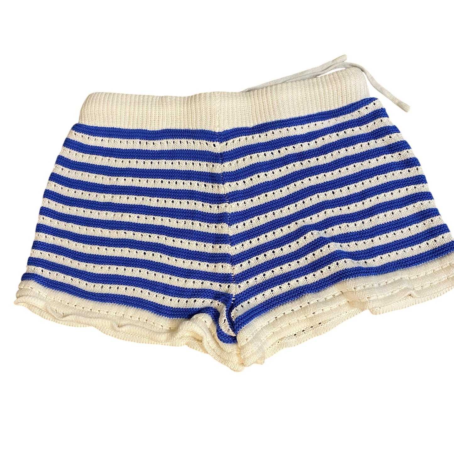 Shein royal blue white striped knit elastic waistband shorts SIZE S
