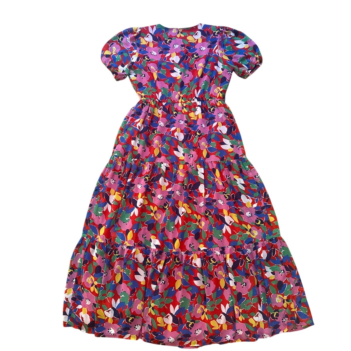 Sugar Lips Monaco red colorful floral tiered maxi dress SIZE XS