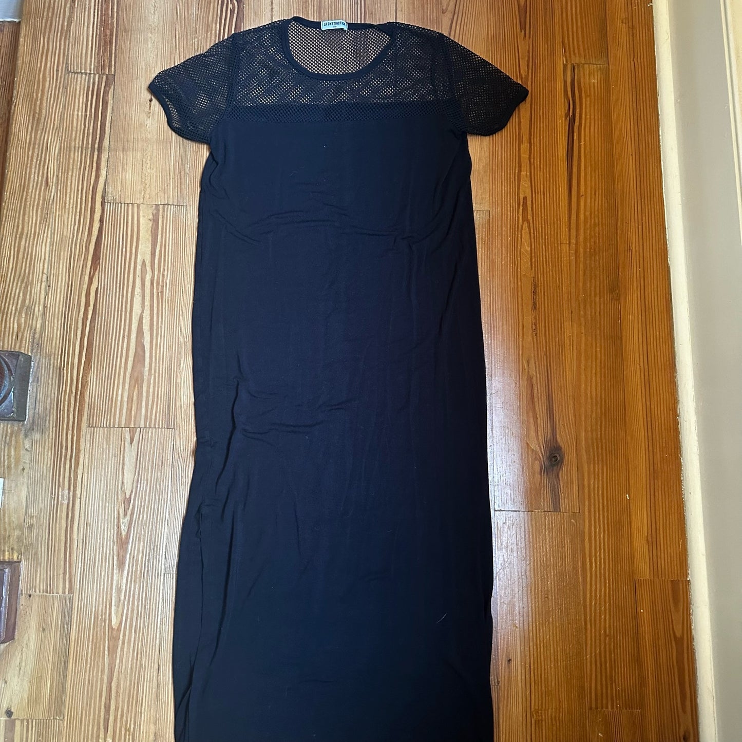La Dystinction black mesh maxi t-shirt dress SIZE M