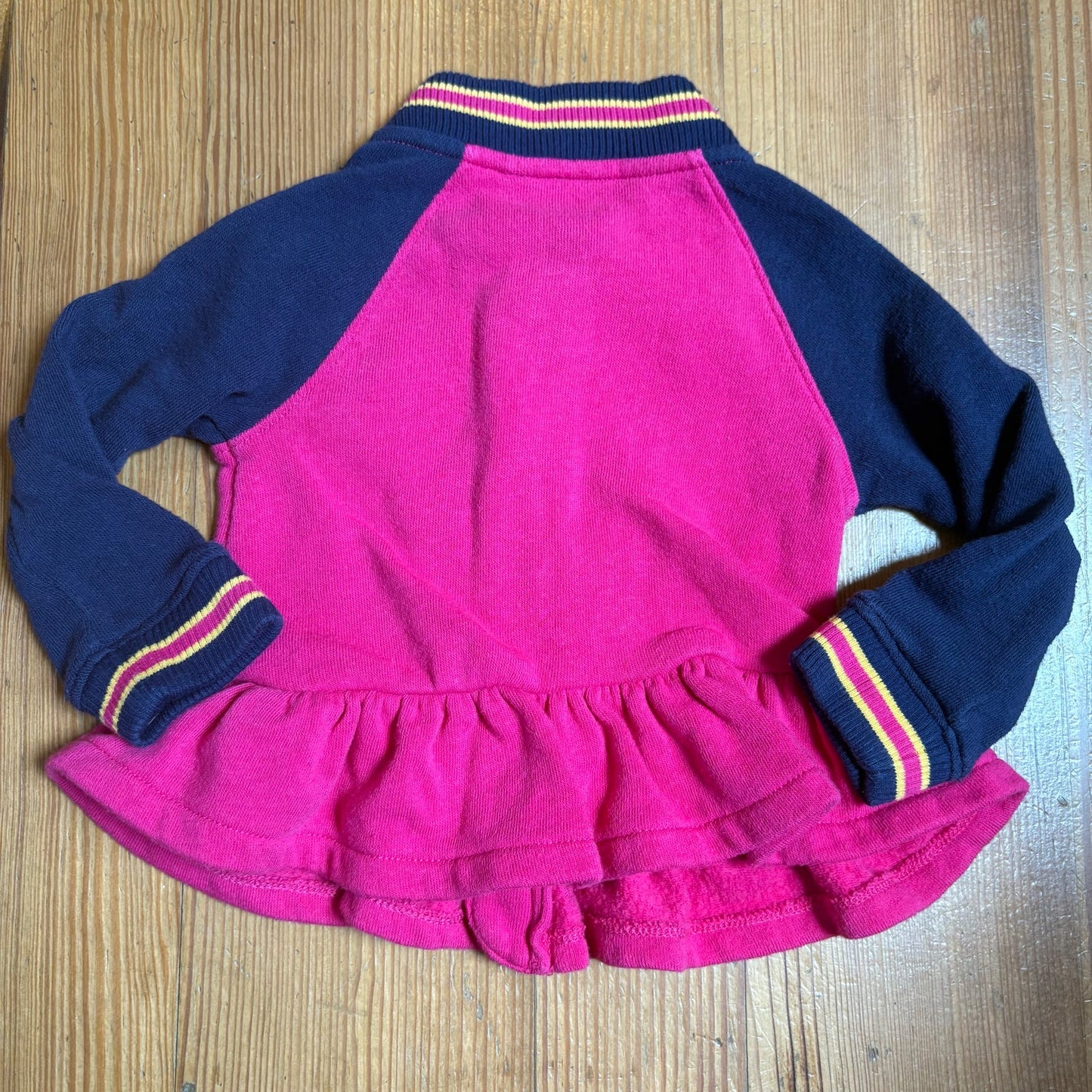 Ralph Lauren pink navy varsity sheer long sleeve full zip sweatshirt SIZE 12M