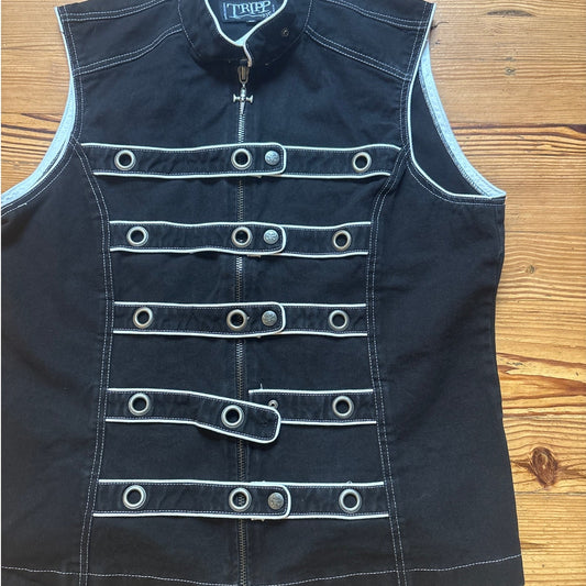 Tripp NYC rare black sleeveless zip straight jacket punk vest SIZE 2X