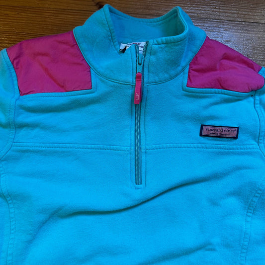 Vineyard Vines teal blue pink quarter zip pullover sweater SIZE M