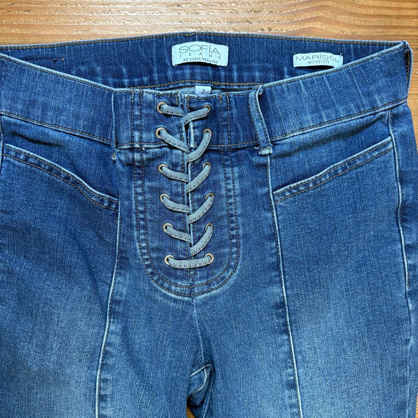 Sofia by Sofia Vergara dark wash lace fly bootcut jeans SIZE 2