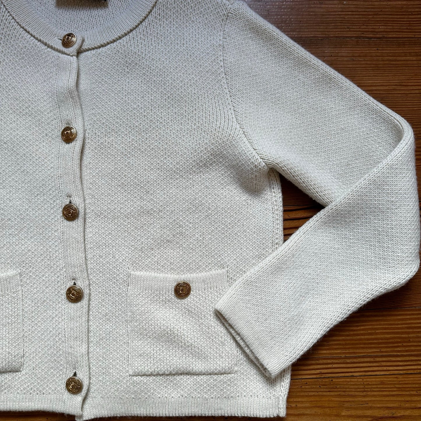Zara cream knit gold button cardigan sweater SIZE L