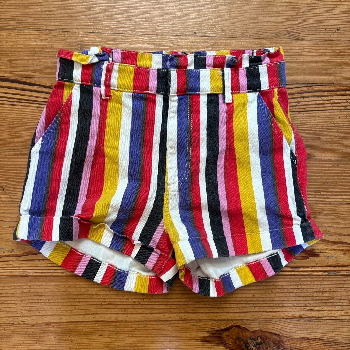 Express multicolor striped extra high waisted ruffle trim stretch shorts SIZE 8