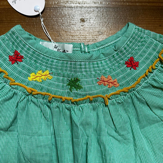 NWT Marie Nicole green fall leaves smocked short sleeve dress SIZE S