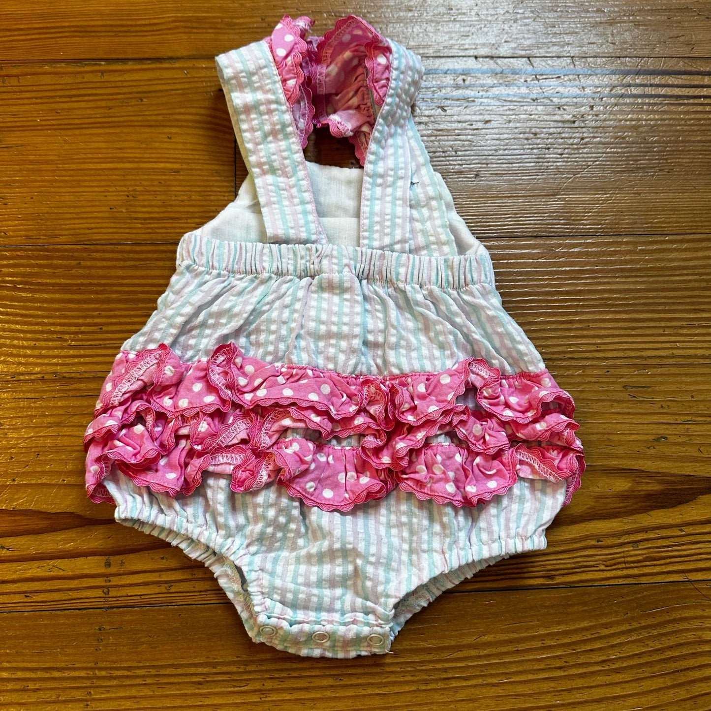 Smocking PolkaDot pink blue pastel pineapple ruffle smocked one piece SIZE 3M