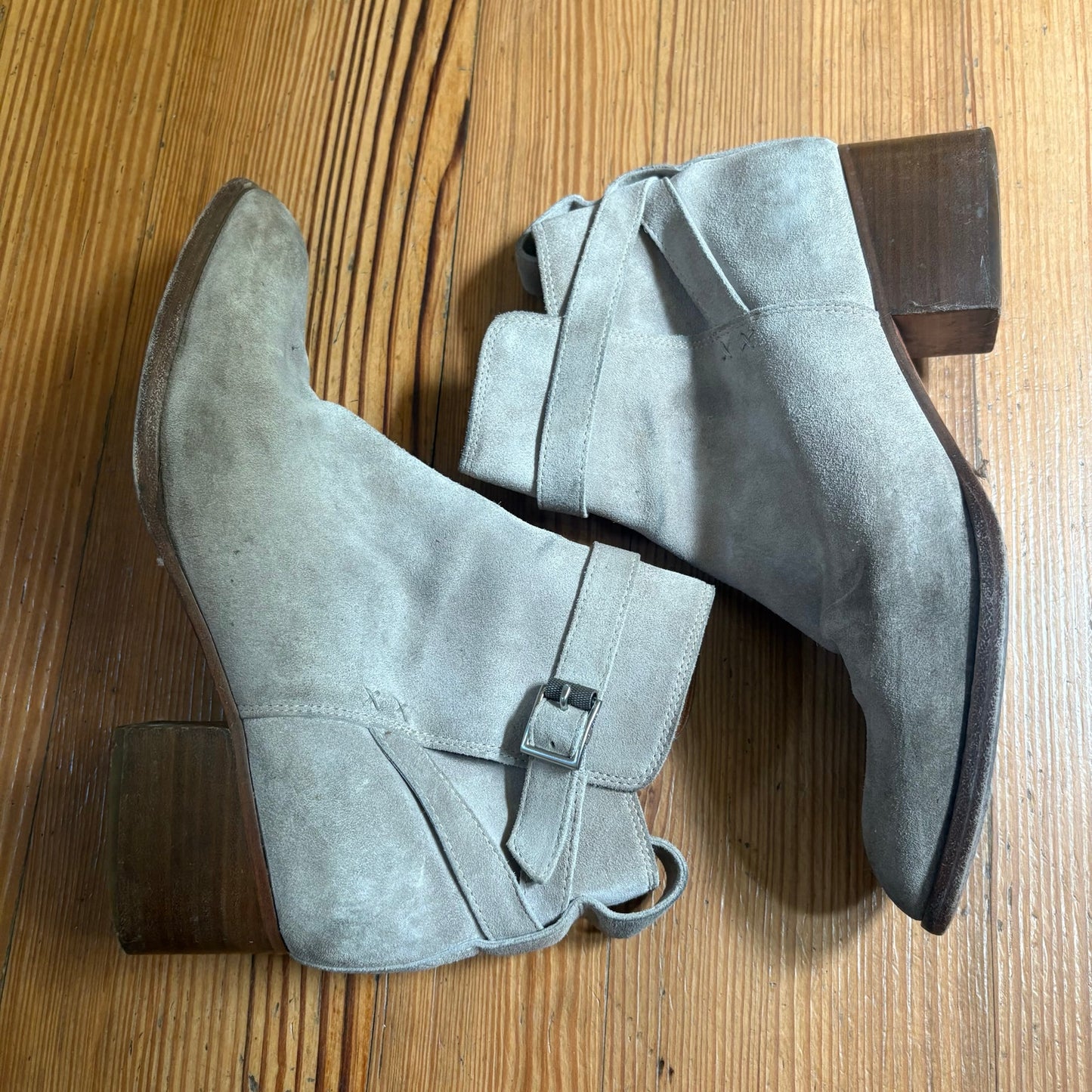 Rag & Bone Walker buckle gray suede leather heeled booties SIZE 10