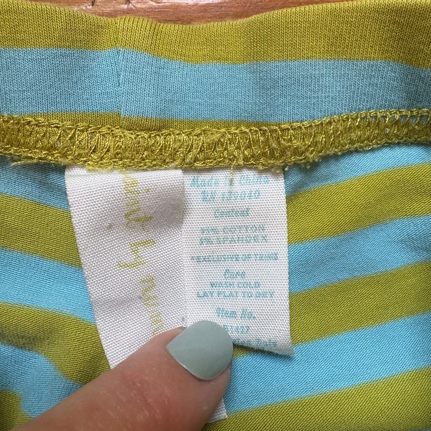 Matilda Jane green blue striped ruffle bottom elastic waist stretch pants SIZE 6